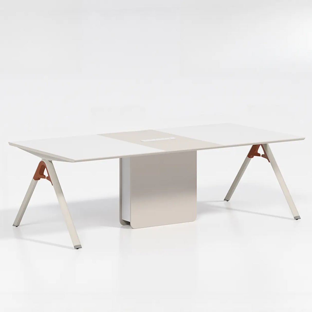 White Long Wooden Multi-person Conference Desk Image - 3