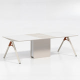 White Long Wooden Multi-person Conference Desk Image - 3