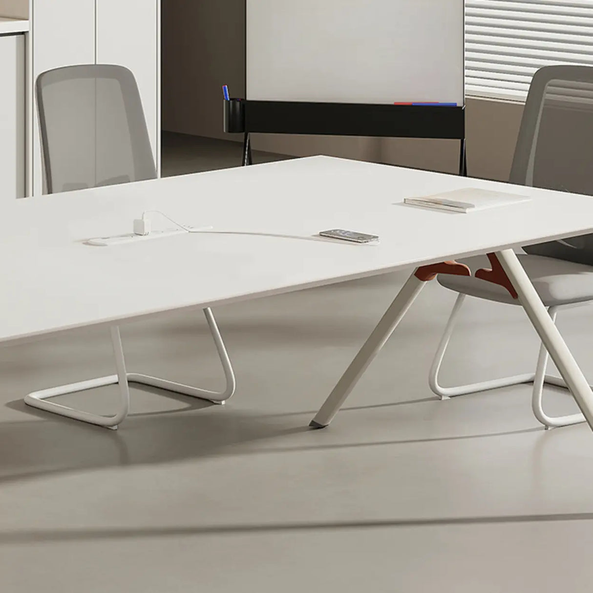 White Long Wooden Multi-person Conference Desk Image - 6