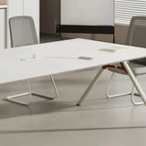 White Long Wooden Multi-person Conference Desk Image - 6