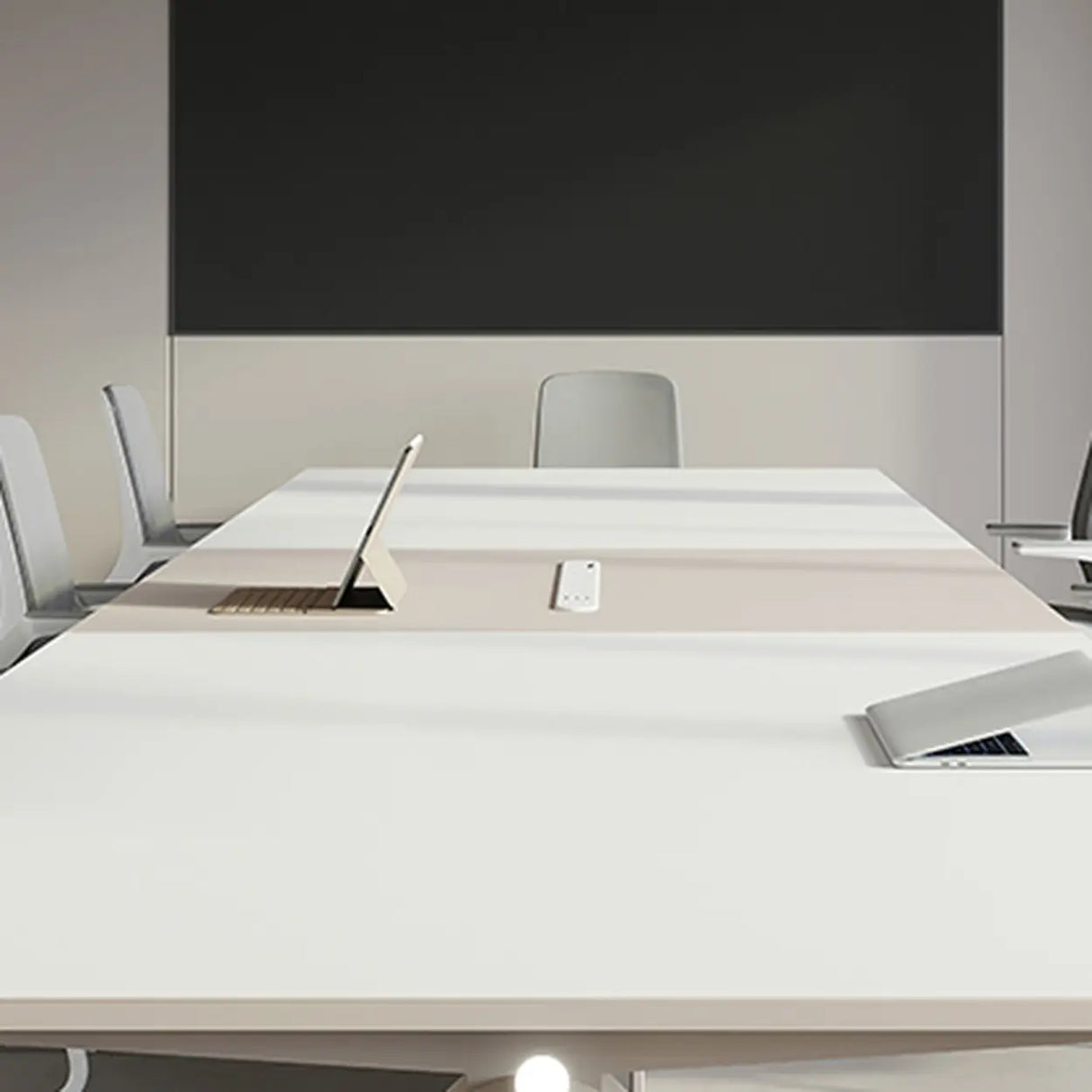 White Long Wooden Multi-person Conference Desk Image - 7