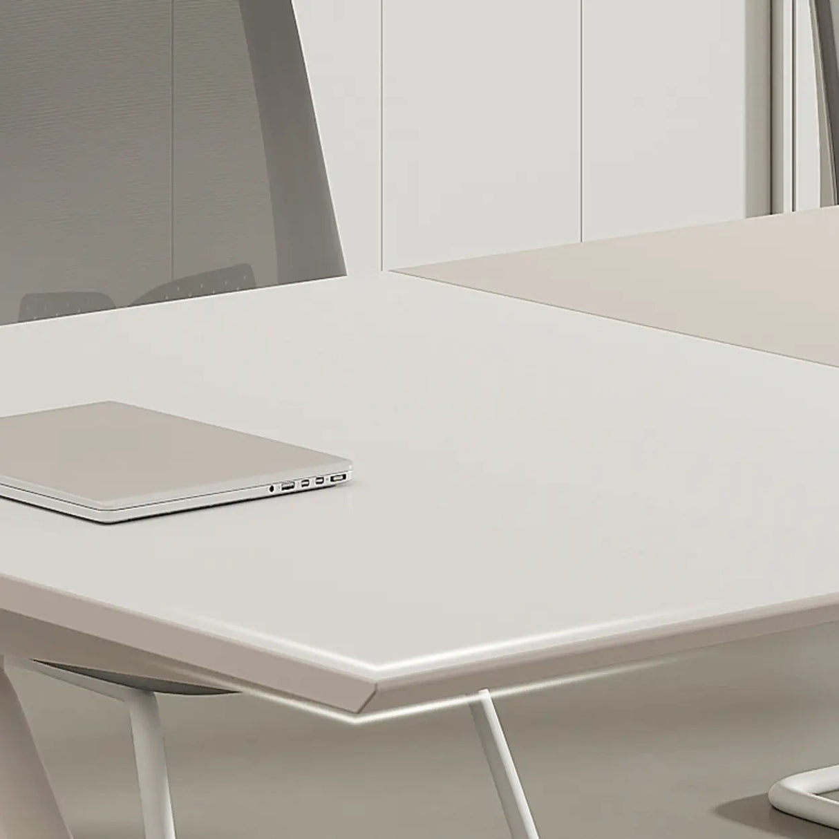 White Long Wooden Multi-person Conference Desk Image - 9