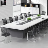 White Long Wooden Multi-personal Conference Desk Image - 1