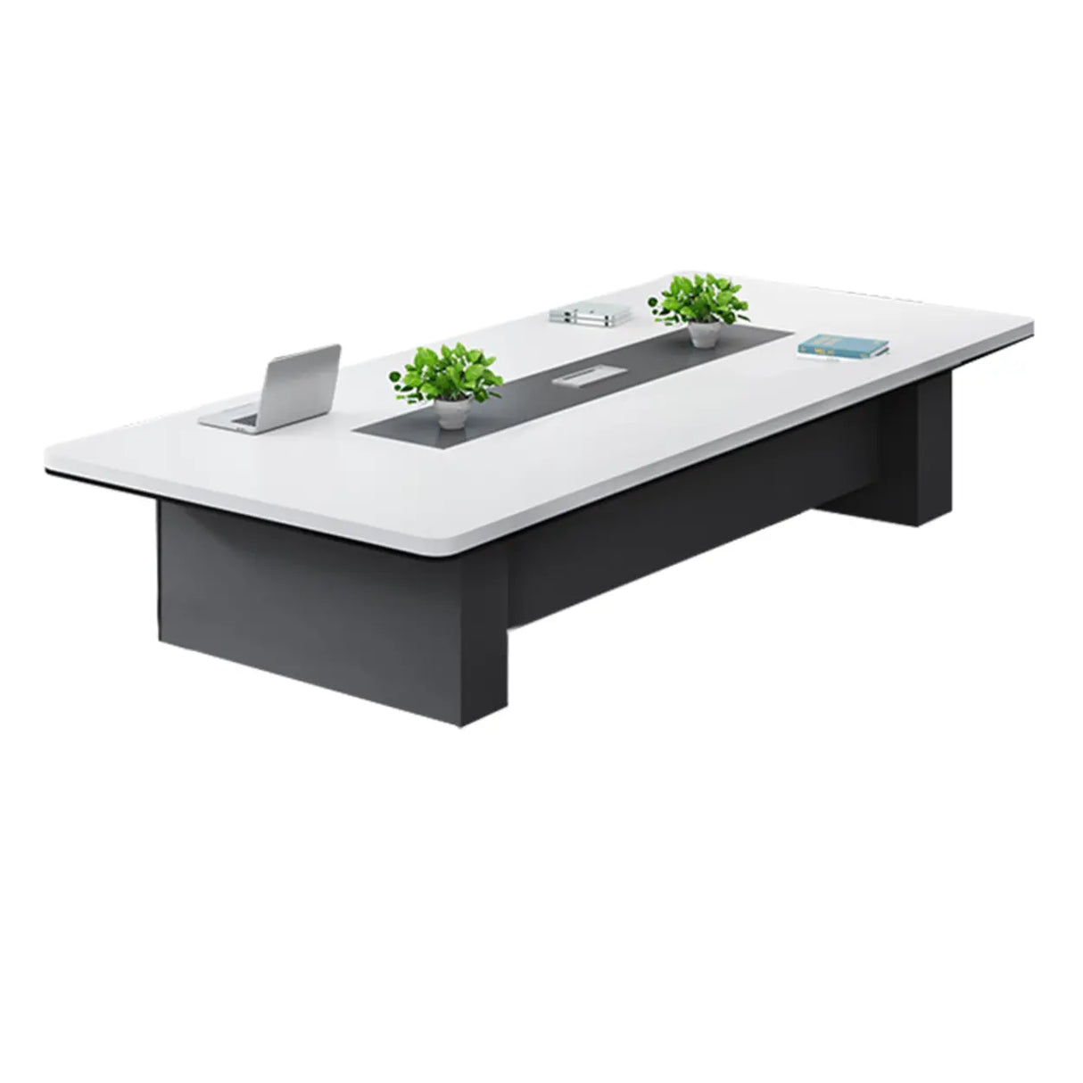 White Long Wooden Multi-personal Conference Desk Image - 2