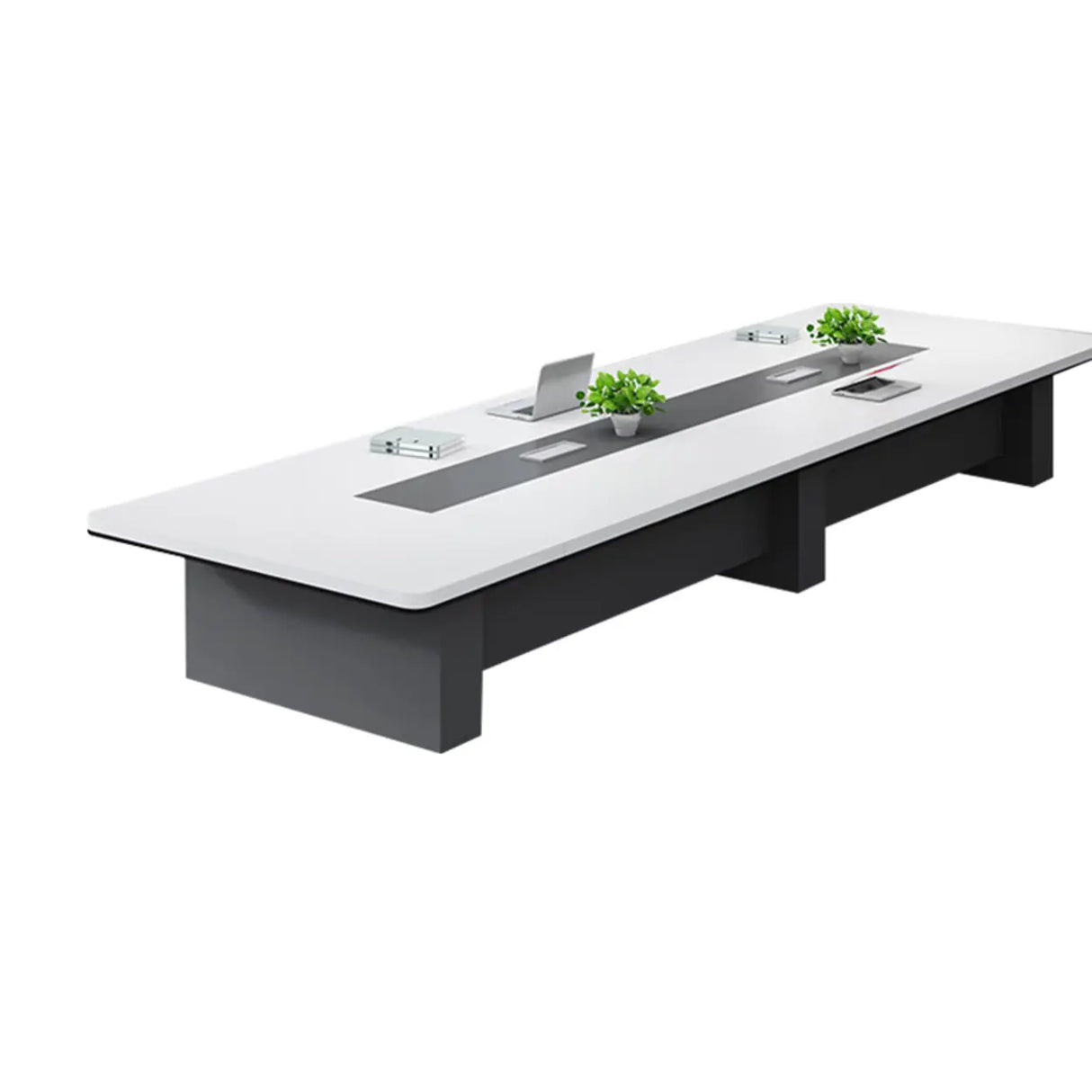 White Long Wooden Multi-personal Conference Desk Image - 3