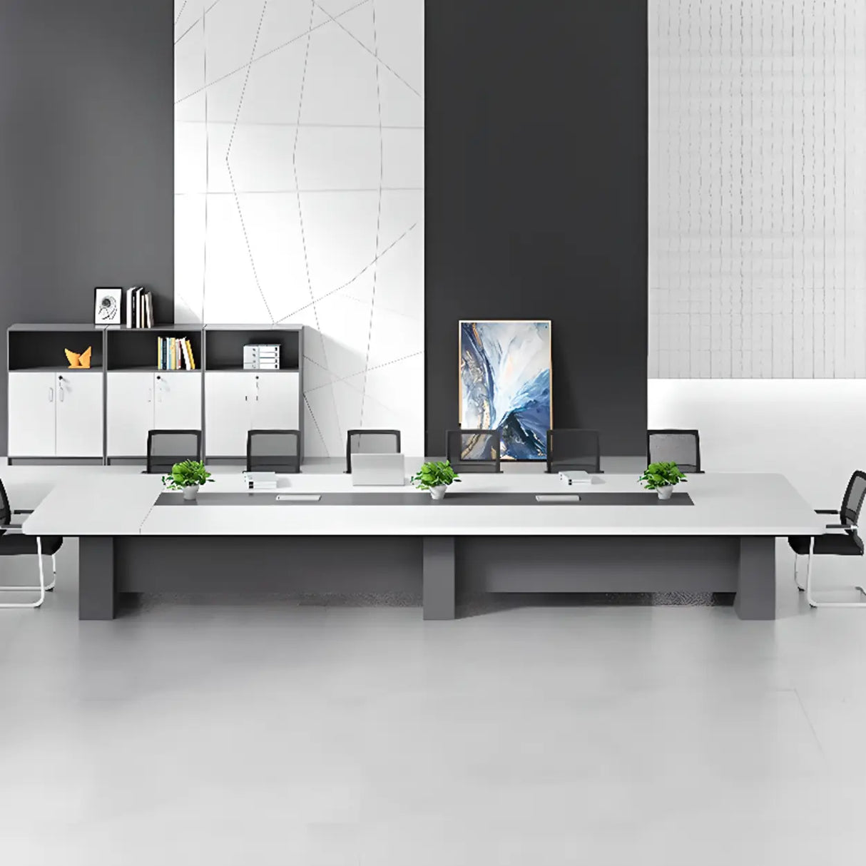 White Long Wooden Multi-personal Conference Desk Image - 4