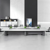 White Long Wooden Multi-personal Conference Desk Image - 4
