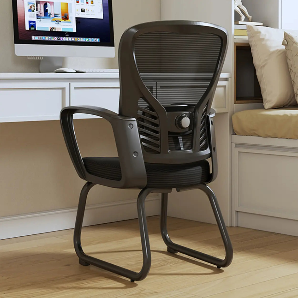 White Lumbar Support Steel Frame Ergonomic Mesh Office Chair Image - 18