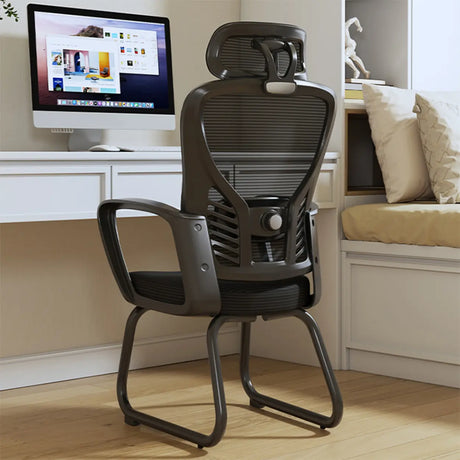 White Lumbar Support Steel Frame Ergonomic Mesh Office Chair Image - 2