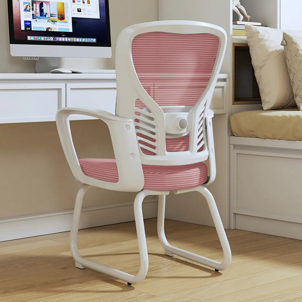 White Lumbar Support Steel Frame Ergonomic Mesh Office Chair Image - 20