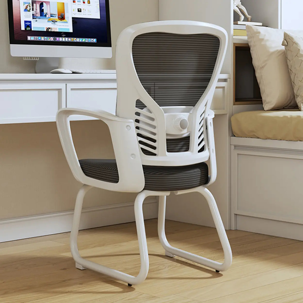 White Lumbar Support Steel Frame Ergonomic Mesh Office Chair Image - 22