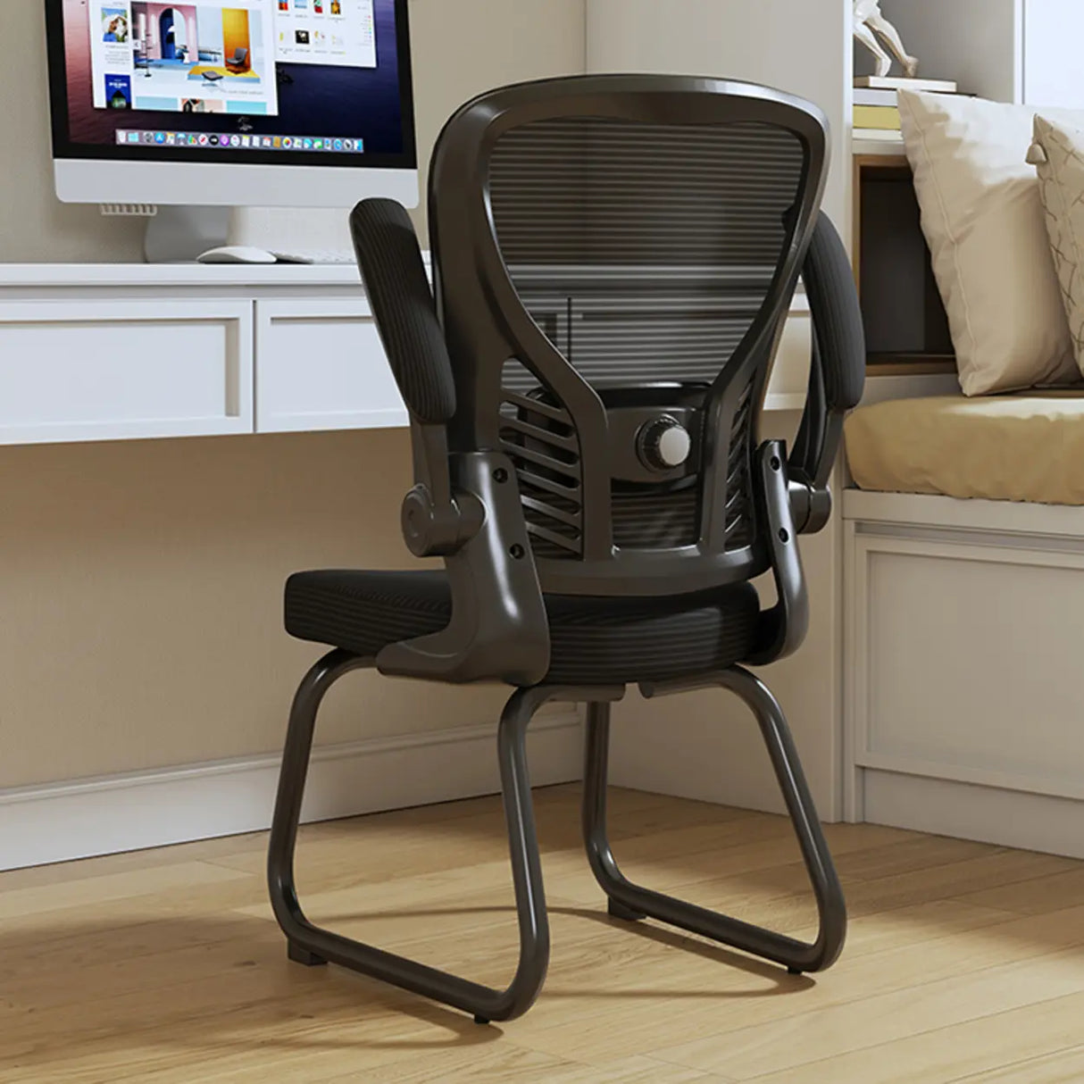 White Lumbar Support Steel Frame Ergonomic Mesh Office Chair Image - 23