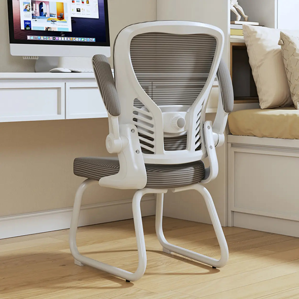 White Lumbar Support Steel Frame Ergonomic Mesh Office Chair Image - 24