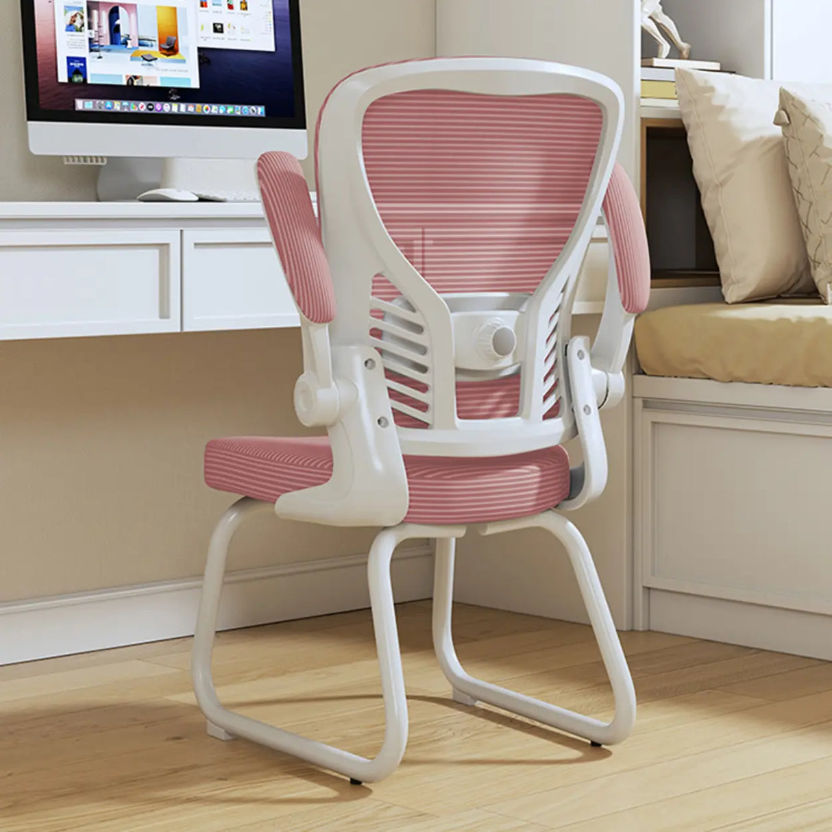 White Lumbar Support Steel Frame Ergonomic Mesh Office Chair Image - 25