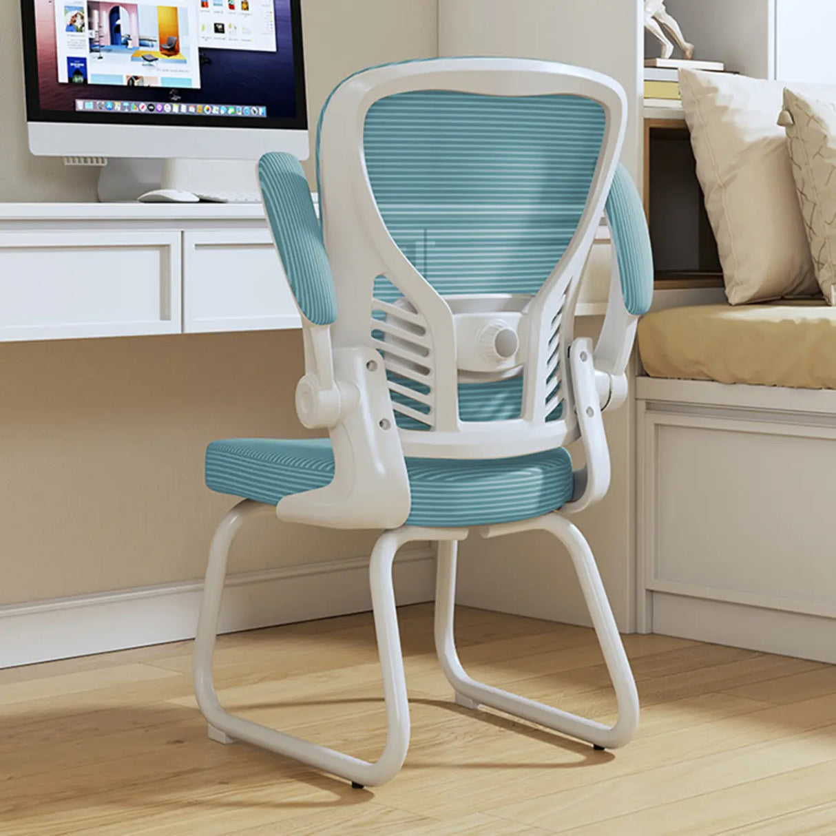 White Lumbar Support Steel Frame Ergonomic Mesh Office Chair Image - 26