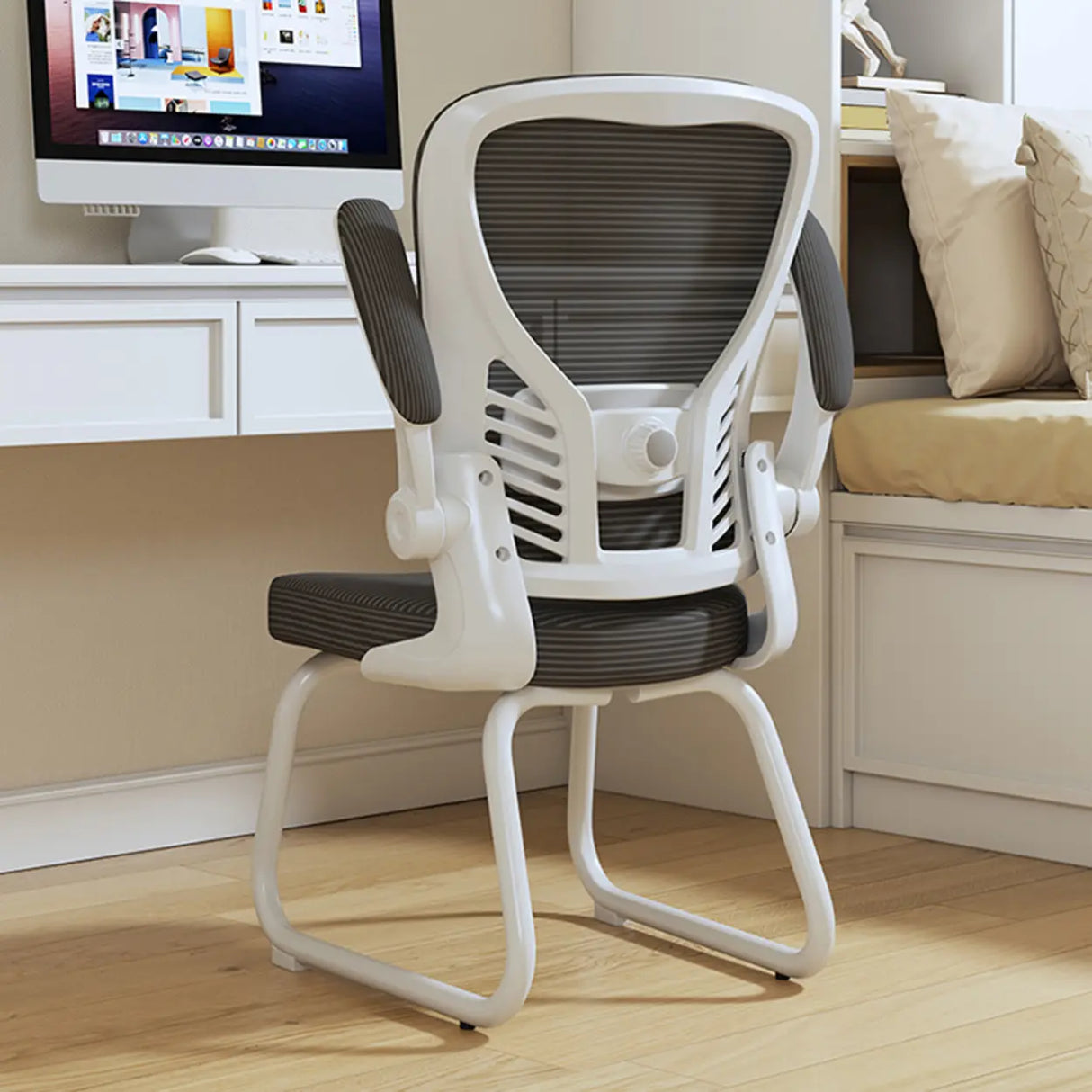 White Lumbar Support Steel Frame Ergonomic Mesh Office Chair Image - 27