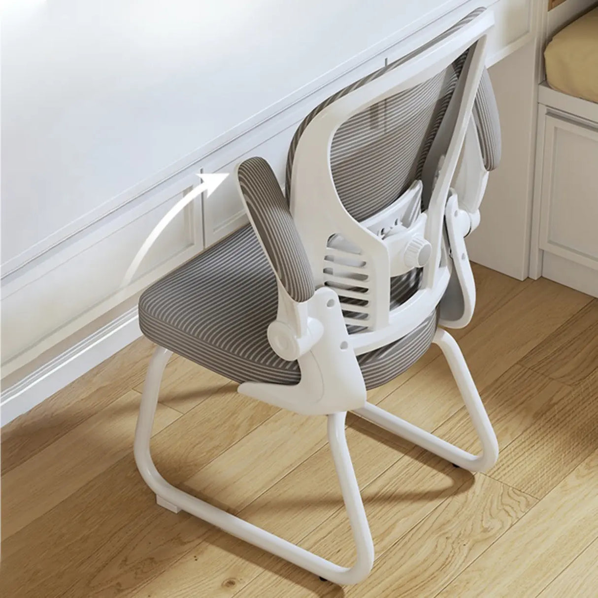 White Lumbar Support Steel Frame Ergonomic Mesh Office Chair Image - 3