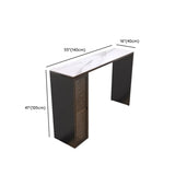 White Marble Black Rectangular Metal Bar Table with Storage Image - 11