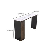 White Marble Black Rectangular Metal Bar Table with Storage Image - 12
