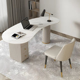 White Marble Curved Free Form Writing Desk with Drawers Image - 1
