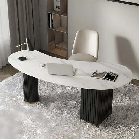White Marble Curved Free Form Writing Desk with Drawers Image - 2