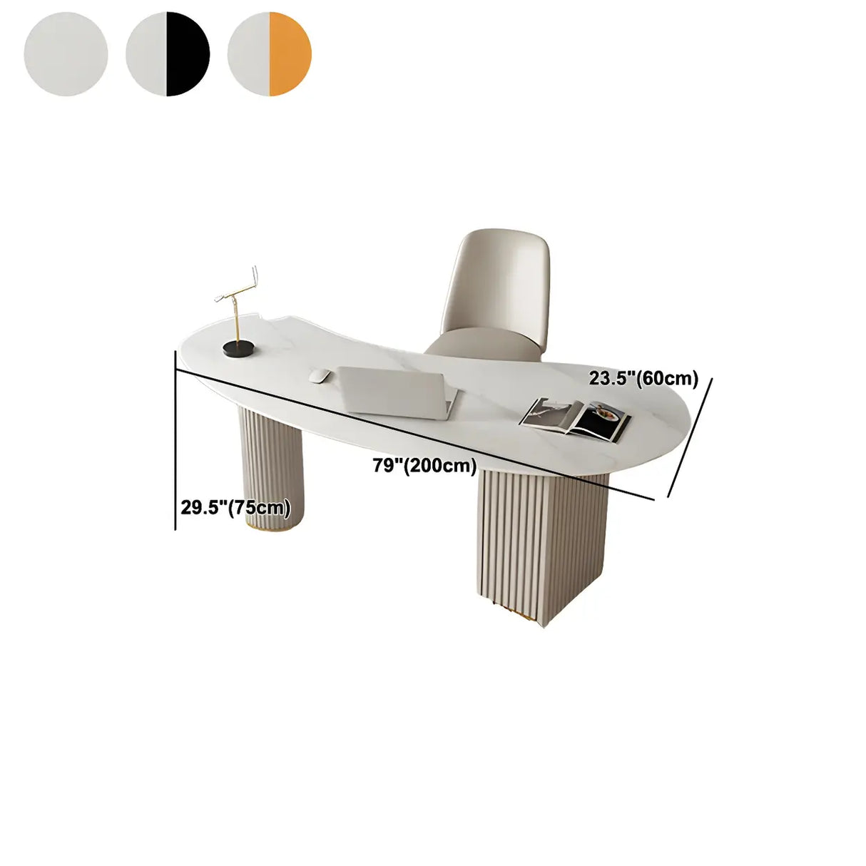 White Marble Curved Free Form Writing Desk with Drawers Image - 15