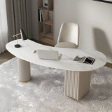 White Marble Curved Free Form Writing Desk with Drawers Image - 5
