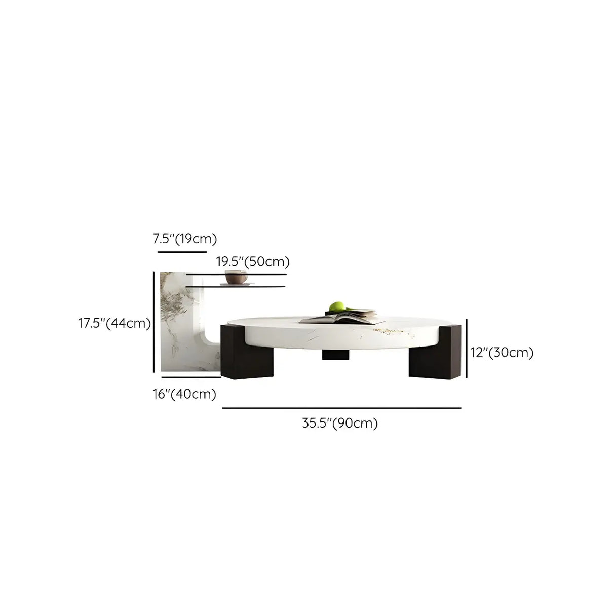 White Marble Round Coffee Table with Wood Three Legs Image - 13