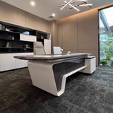 White Marble Storage Drawers L-Shape Executive Desk Image - 12