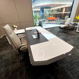 White Marble Storage Drawers L-Shape Executive Desk Image - 13