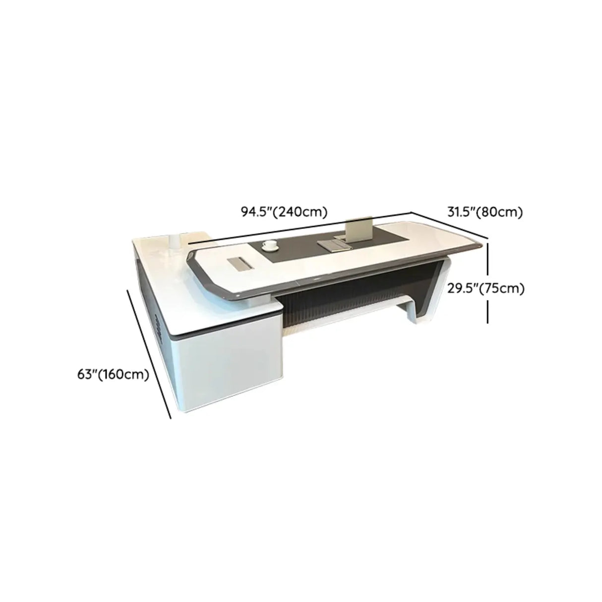 White Marble Storage Drawers L-Shape Executive Desk Image - 17