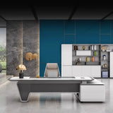 White Marble Storage Drawers L-Shape Executive Desk Image - 3