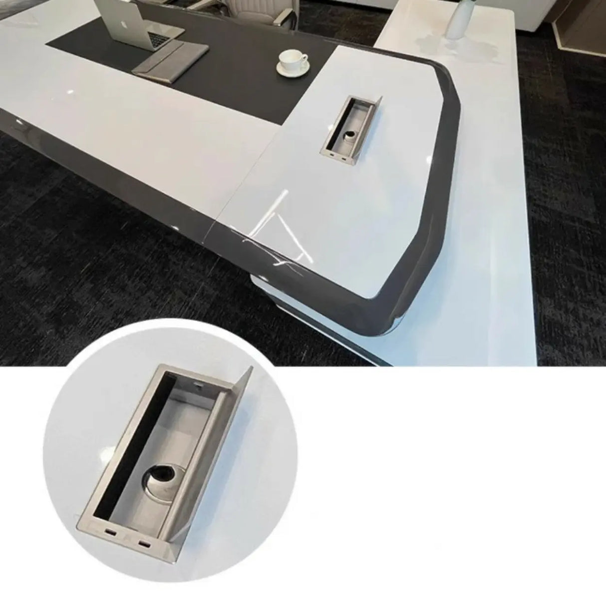 White Marble Storage Drawers L-Shape Executive Desk Image - 9