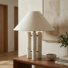 White White Marble Table Lamp with Off White Fabric Shade Image - 2