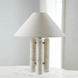 White Marble Table Lamp with Off White Fabric Shade Image - 3