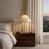 White Marble Table Lamp with Off White Fabric Shade Image - 5