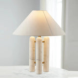 White Marble Table Lamp with Off White Fabric Shade Image - 6