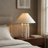 White Marble Table Lamp with Off White Fabric Shade Image - 7