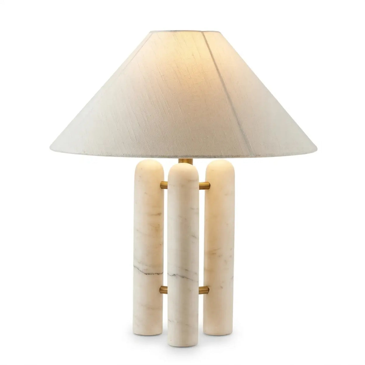 White Marble Table Lamp with Off White Fabric Shade Image - 9