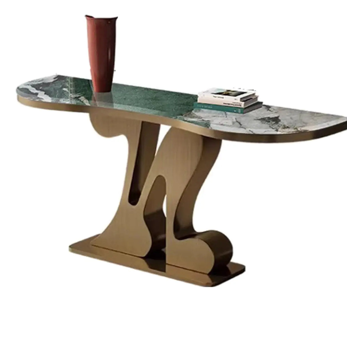 White Marble Top Irregular Metal Abstract Console Table Image - 11