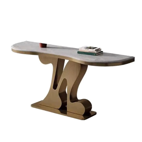 White Marble Top Irregular Metal Abstract Console Table Image - 2