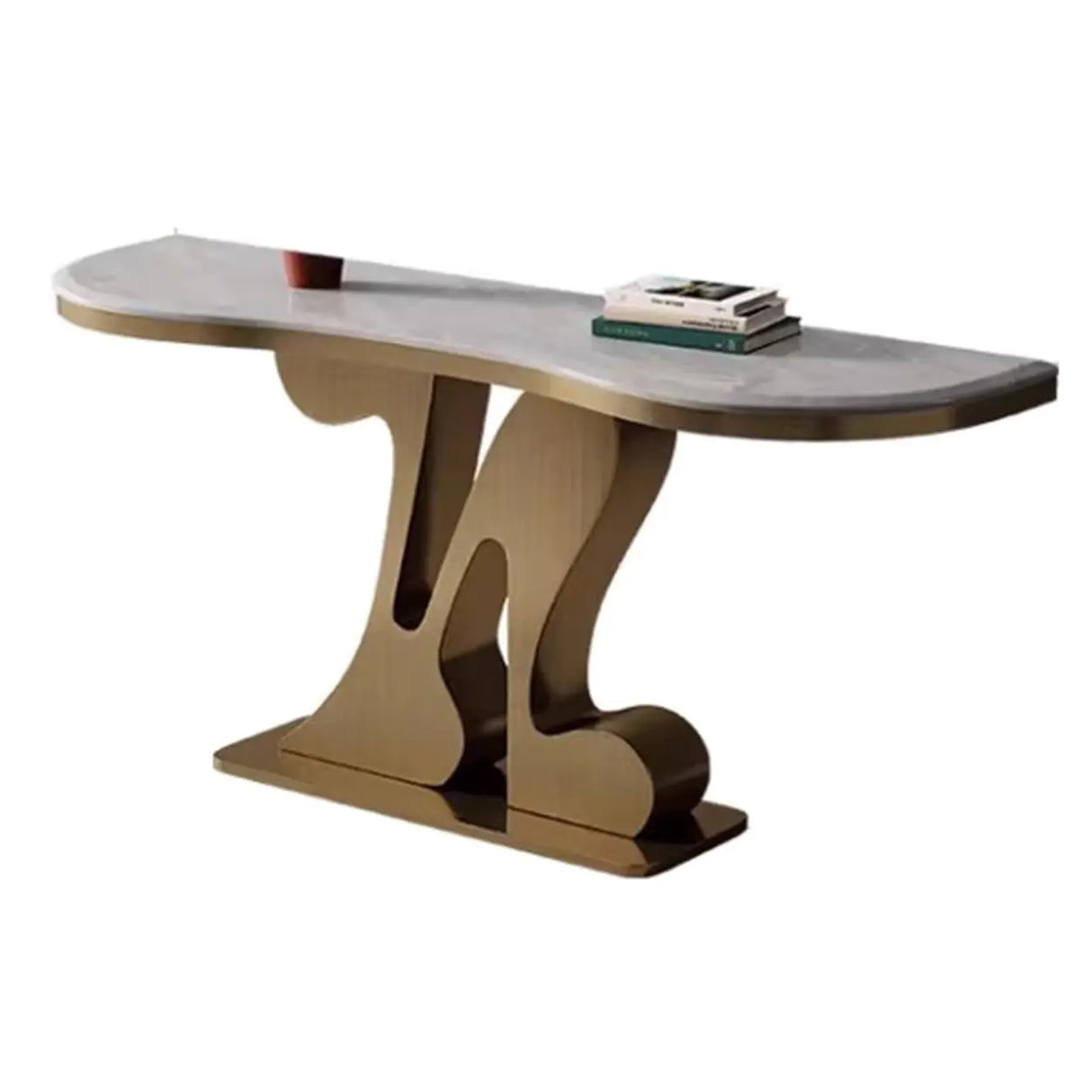 White Marble Top Irregular Metal Abstract Console Table Image - 3