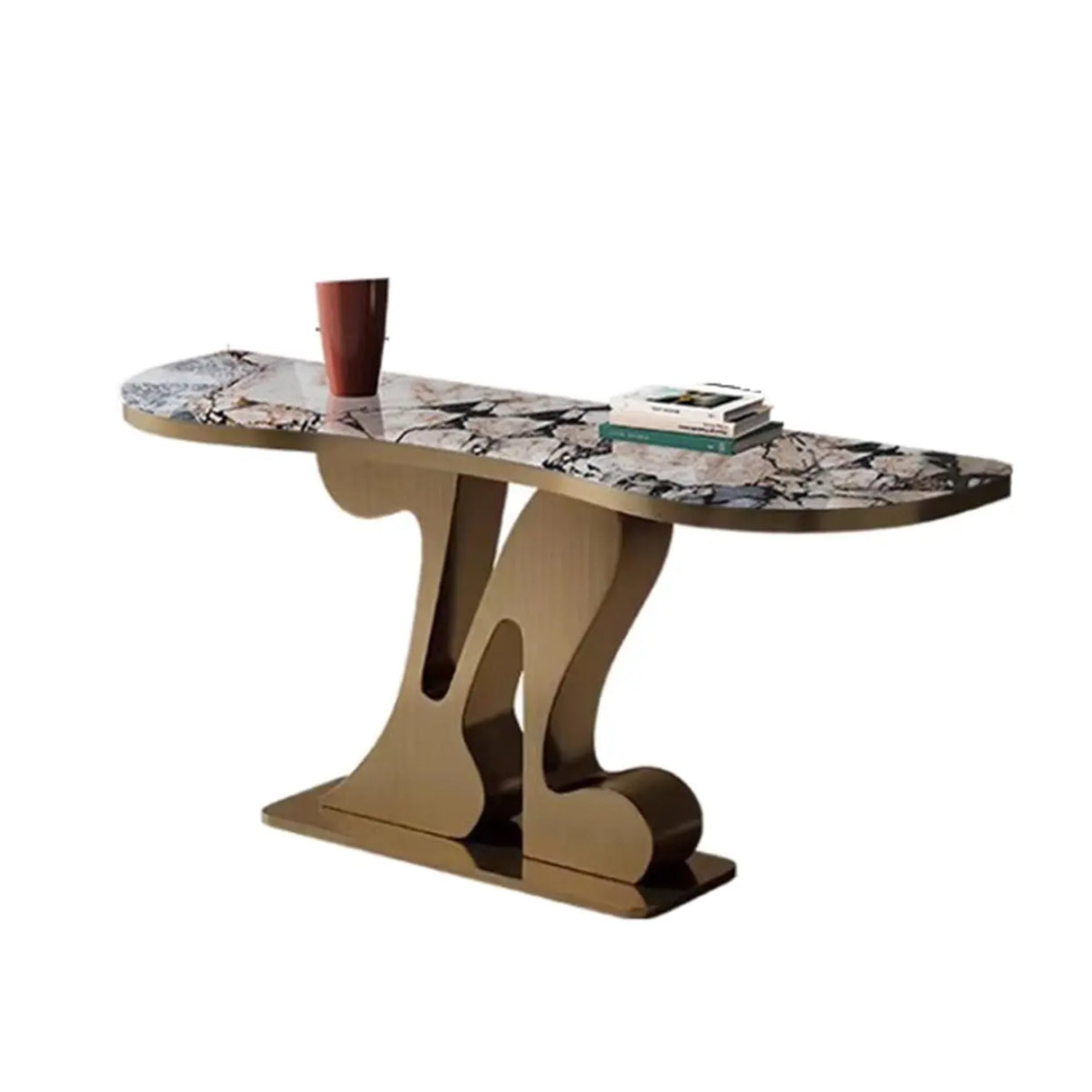 White Marble Top Irregular Metal Abstract Console Table Image - 5