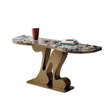 White Marble Top Irregular Metal Abstract Console Table Image - 5