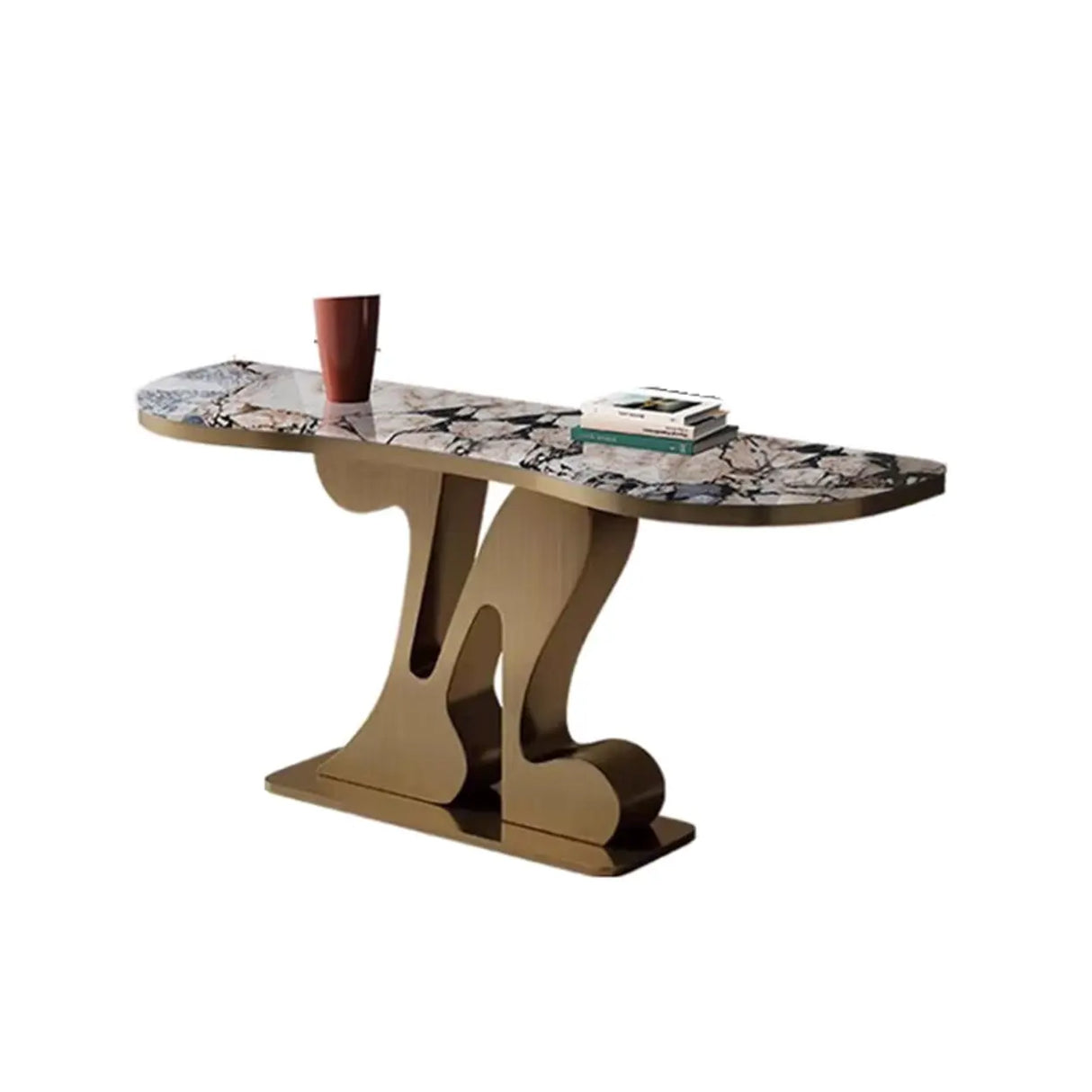 White Marble Top Irregular Metal Abstract Console Table Image - 7
