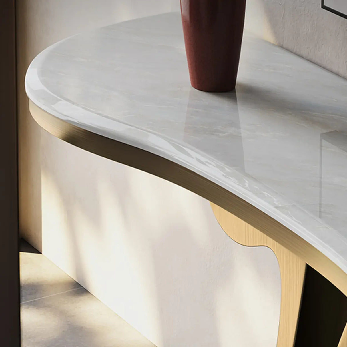 White Marble Top Irregular Metal Abstract Console Table Image - 8