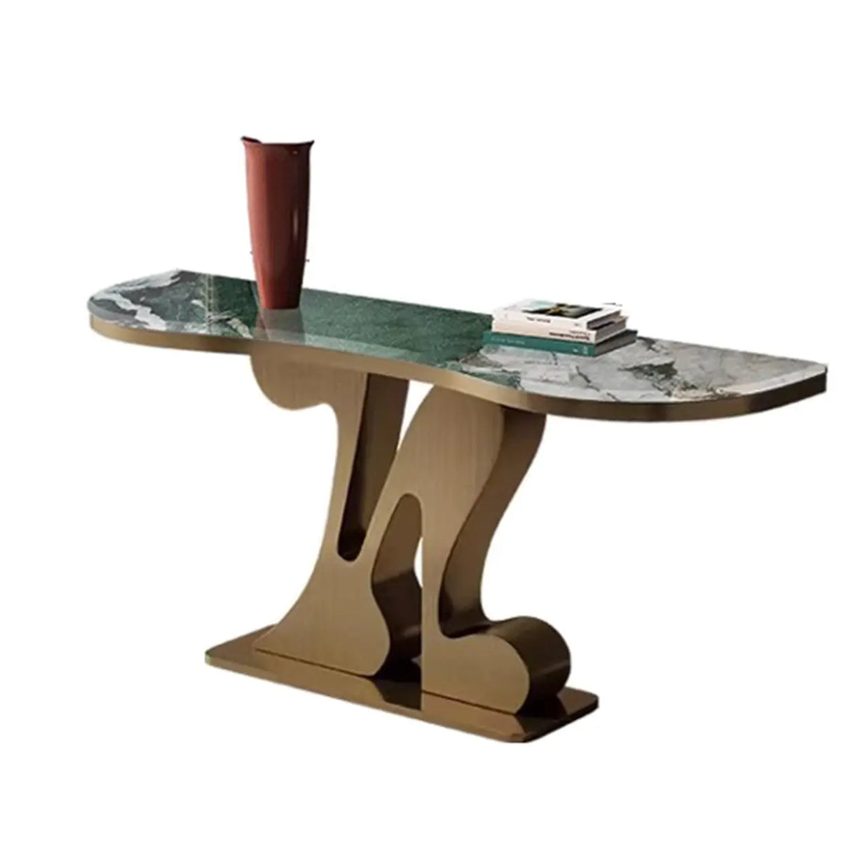 White Marble Top Irregular Metal Abstract Console Table Image - 9
