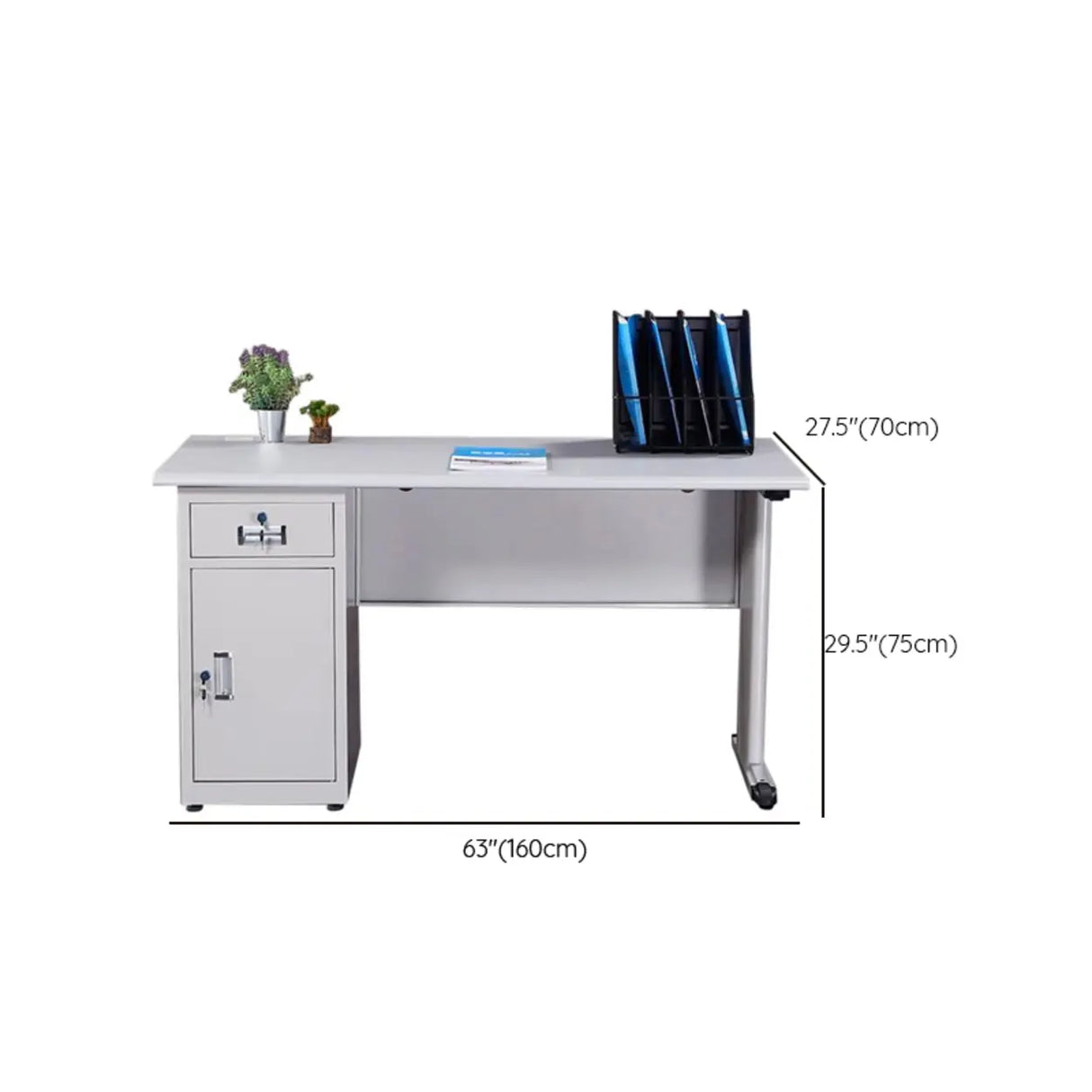 White Metal Computer Desk with Cabinets and Storage Image - 12