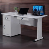 White Metal Computer Desk with Cabinets and Storage Image - 2