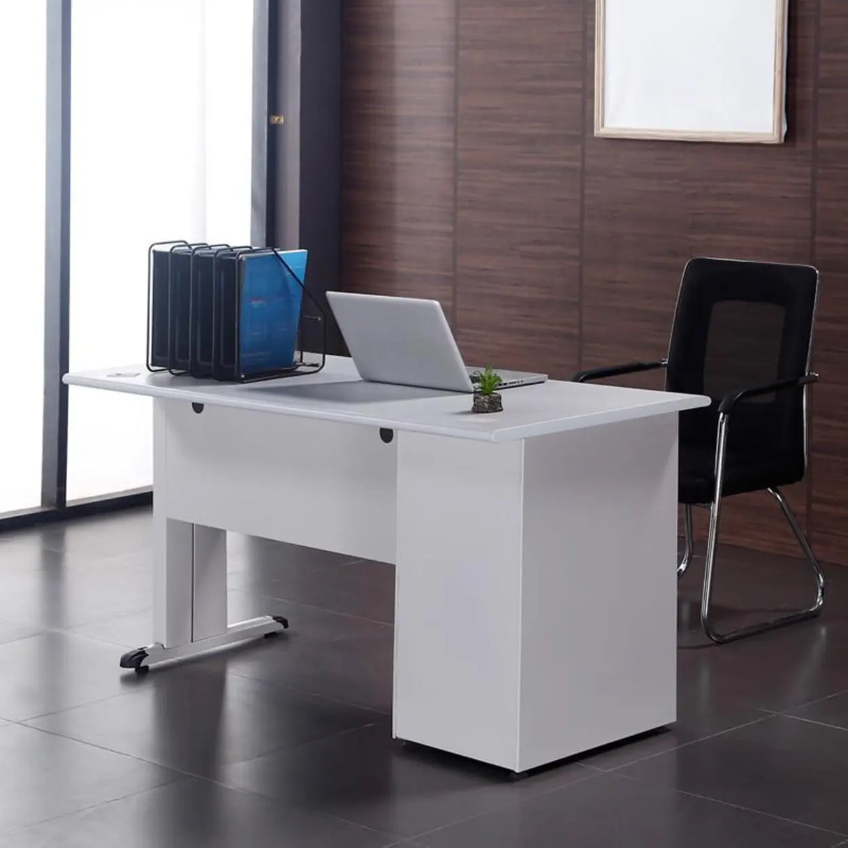 White Metal Computer Desk with Cabinets and Storage Image - 3